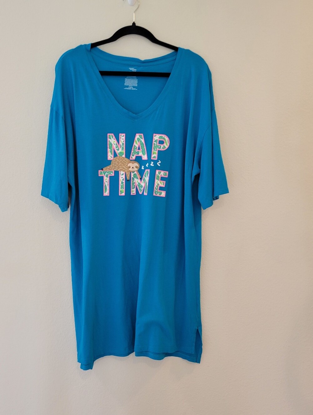 Secret Treasures Turquoise "NAP TIME" Graphic Sloth Sleep Tee Large/Extra Large.